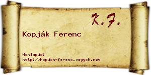 Kopják Ferenc névjegykártya